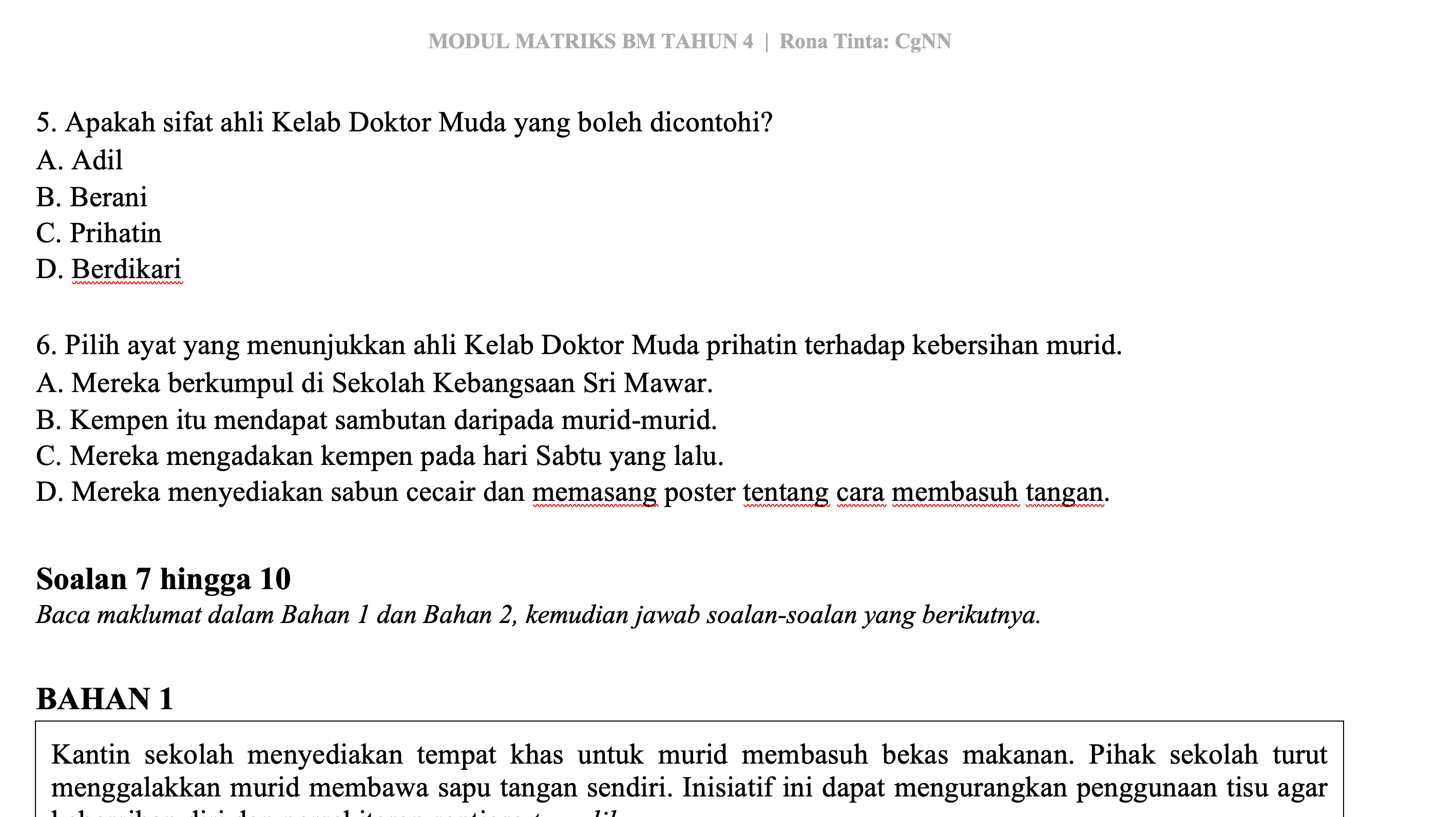 📚 BUNDLE MODUL MATRIKS BAHASA MELAYU TAHUN 4 — BAHAGIAN A, B, C & D 2